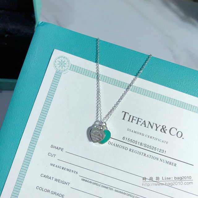 Tiffany飾品 蒂芙尼女士專櫃爆款綠色雙心琺瑯項鏈 Tiffany純銀鎖骨鏈  zgt1702